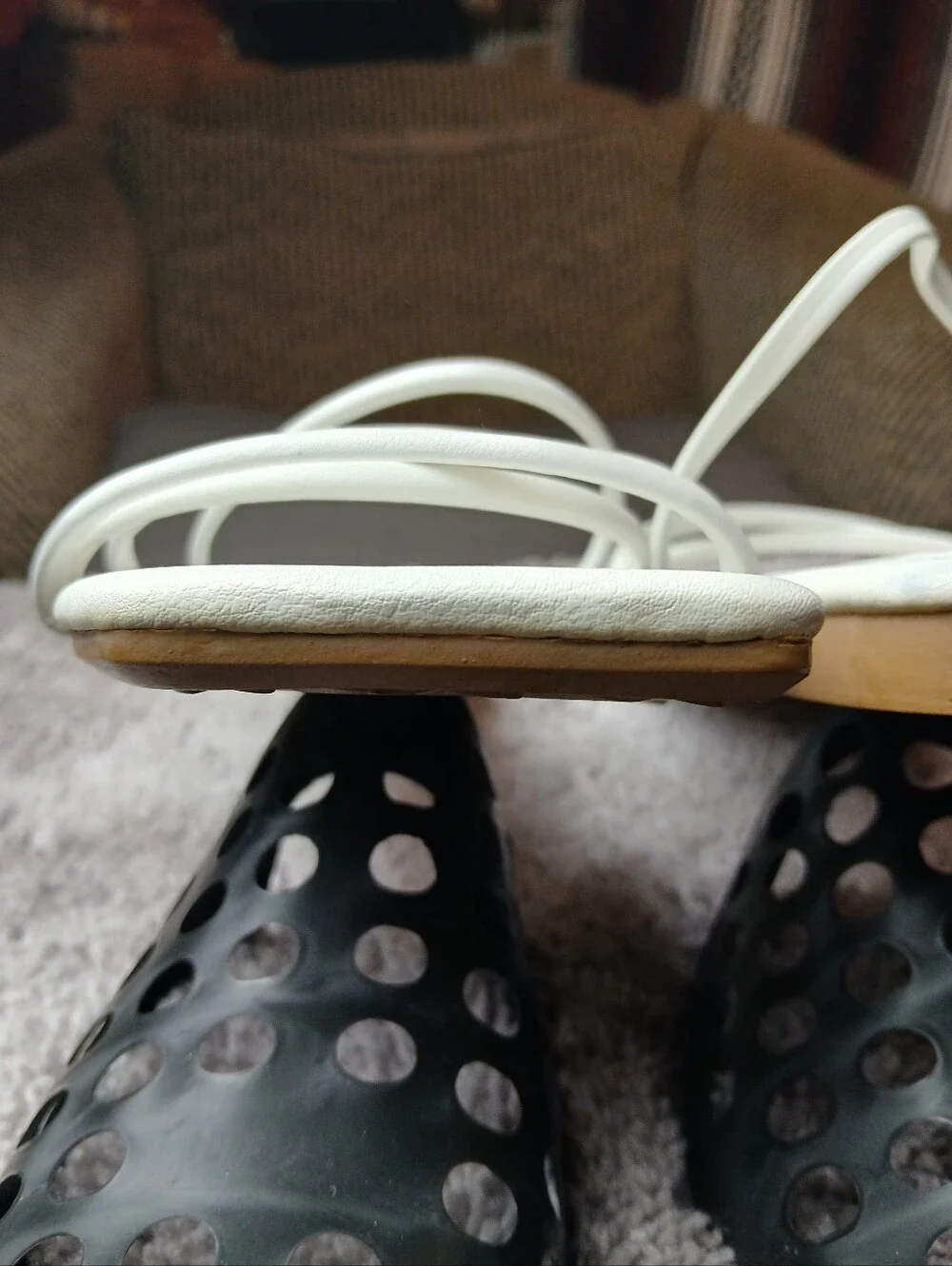 F-HONGXY Off White Strappy Square Toe Flat Sandals 41/US 9.5-10